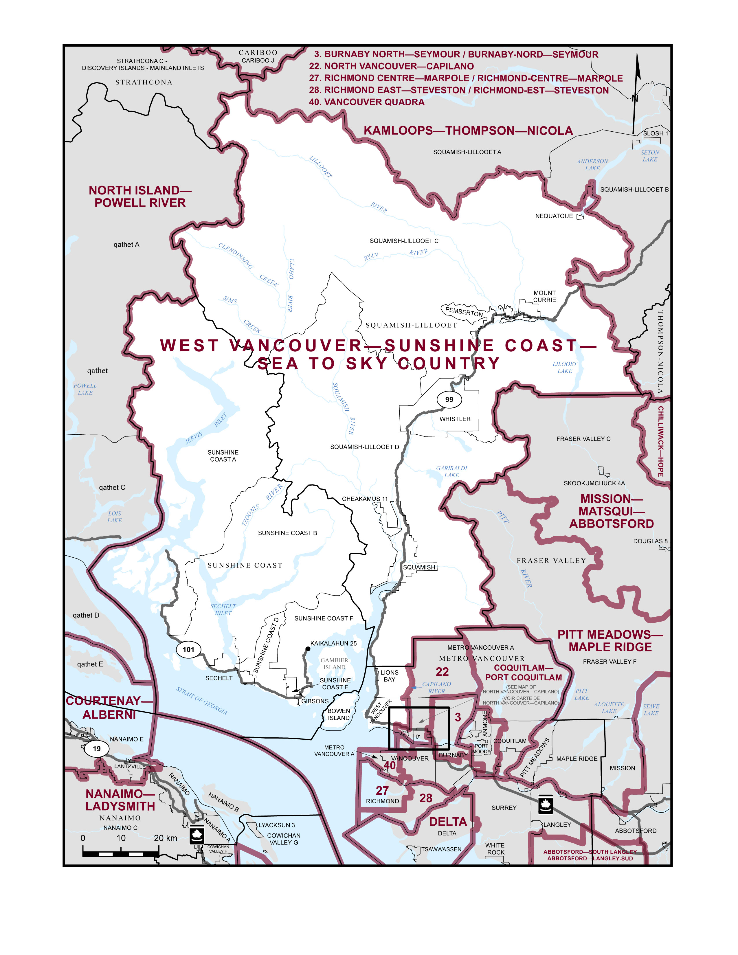 Carte de la circonscription de West Vancouver—Sunshine Coast—Sea to Sky Country