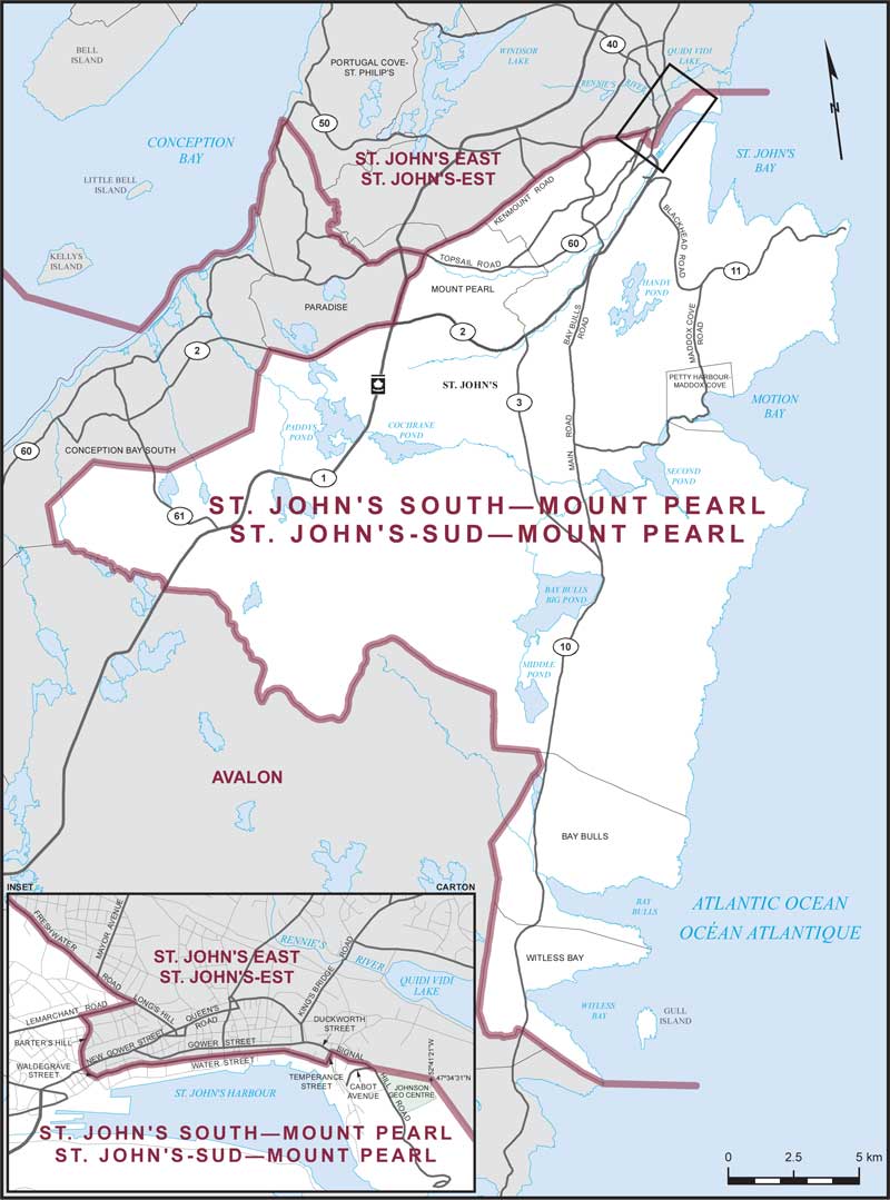 Carte de la circonscription de St. John's-Sud—Mount Pearl