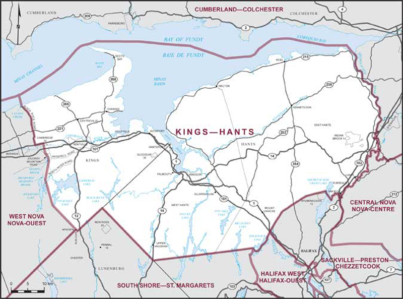 Carte de la circonscription de Kings—Hants