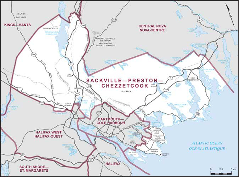 Carte de la circonscription de Sackville—Preston—Chezzetcook