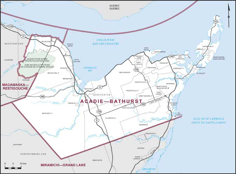 Carte de la circonscription d'Acadie—Bathurst