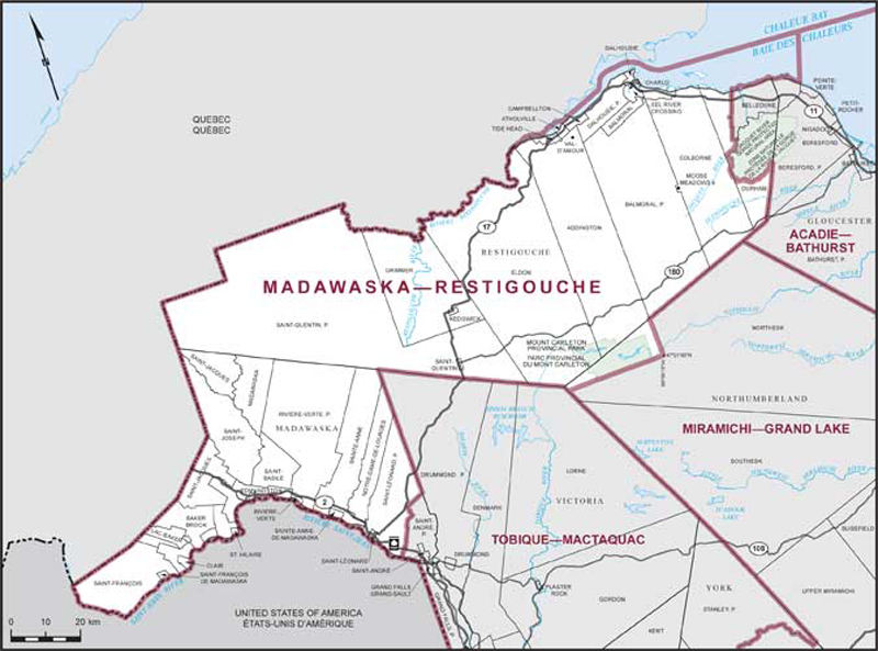 Carte de la circonscription de Madawaska—Restigouche