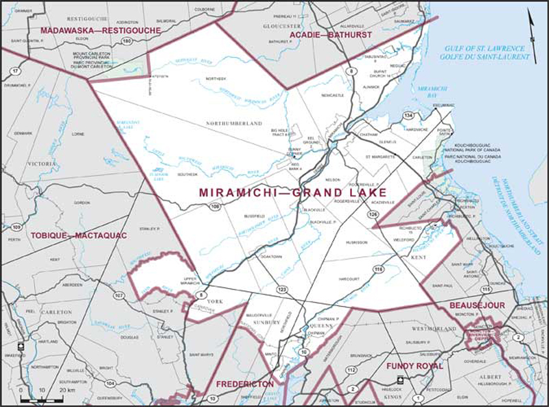 Carte de la circonscription de Miramichi—Grand Lake