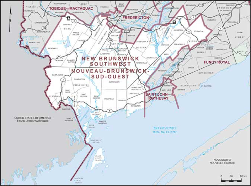 Carte de la circonscription de Nouveau-Brunswick-Sud-Ouest