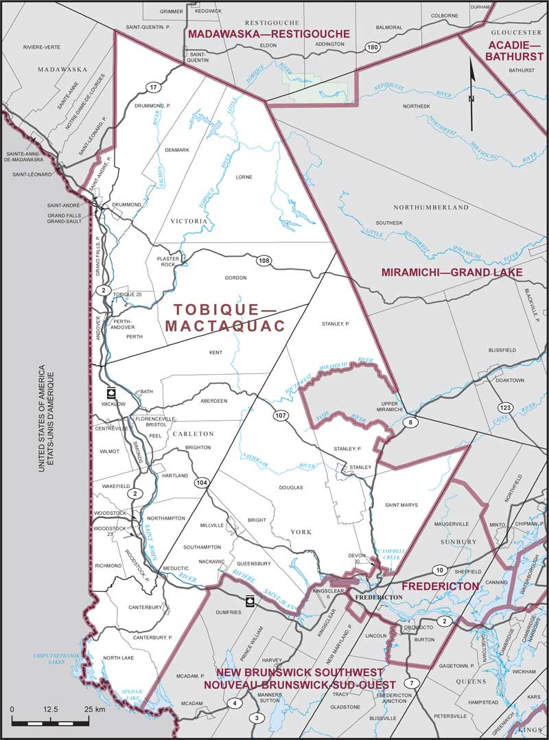 Carte de la circonscription de Tobique—Mactaquac