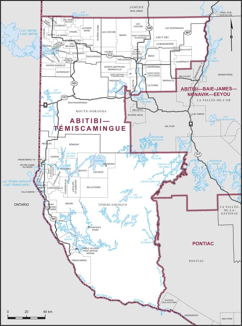 Carte de la circonscription d'Abitibi—Témiscamingue