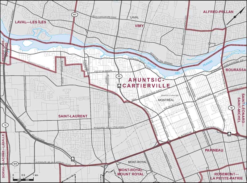 Carte de la circonscription d'Ahuntsic-Cartierville