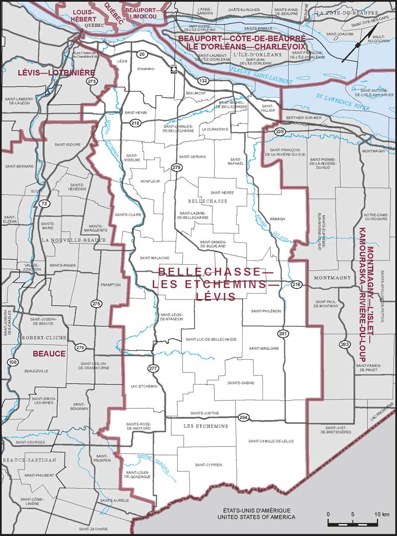 Carte de la circonscription de Bellechasse—Les Etchemins—Lévis