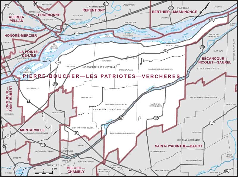 Carte de la circonscription de Pierre-Boucher—Les Patriotes—Verchères