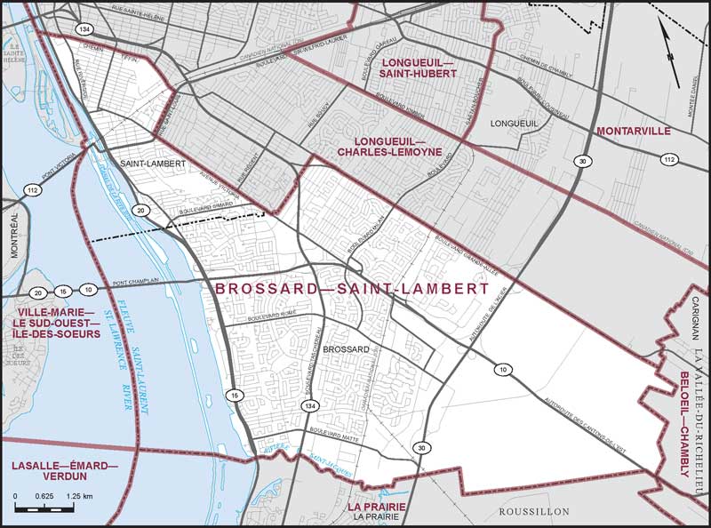 Carte de la circonscription de Brossard—Saint-Lambert