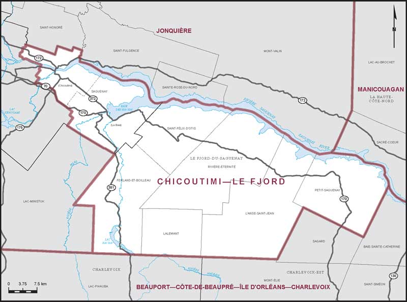 Carte de la circonscription de Chicoutimi—Le Fjord