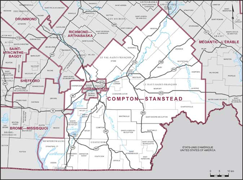 Carte de la circonscription de Compton—Stanstead
