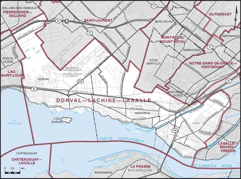 Carte de la circonscription de Dorval—Lachine—LaSalle