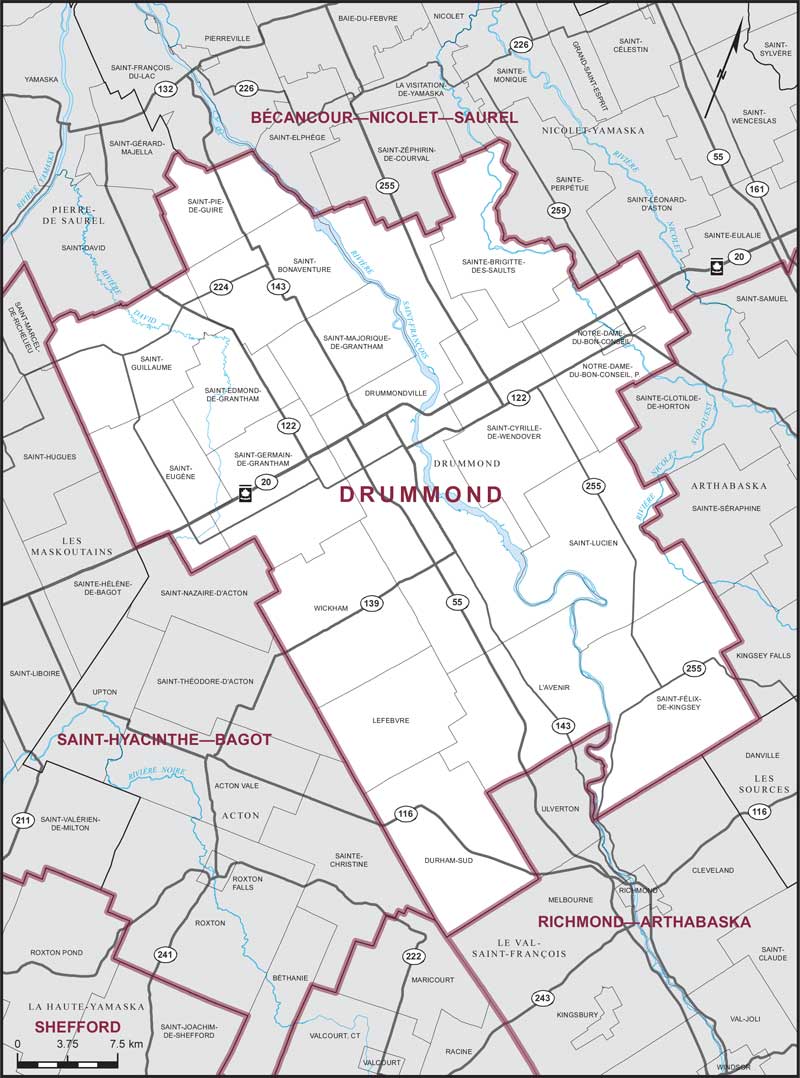 Carte de la circonscription de Drummond
