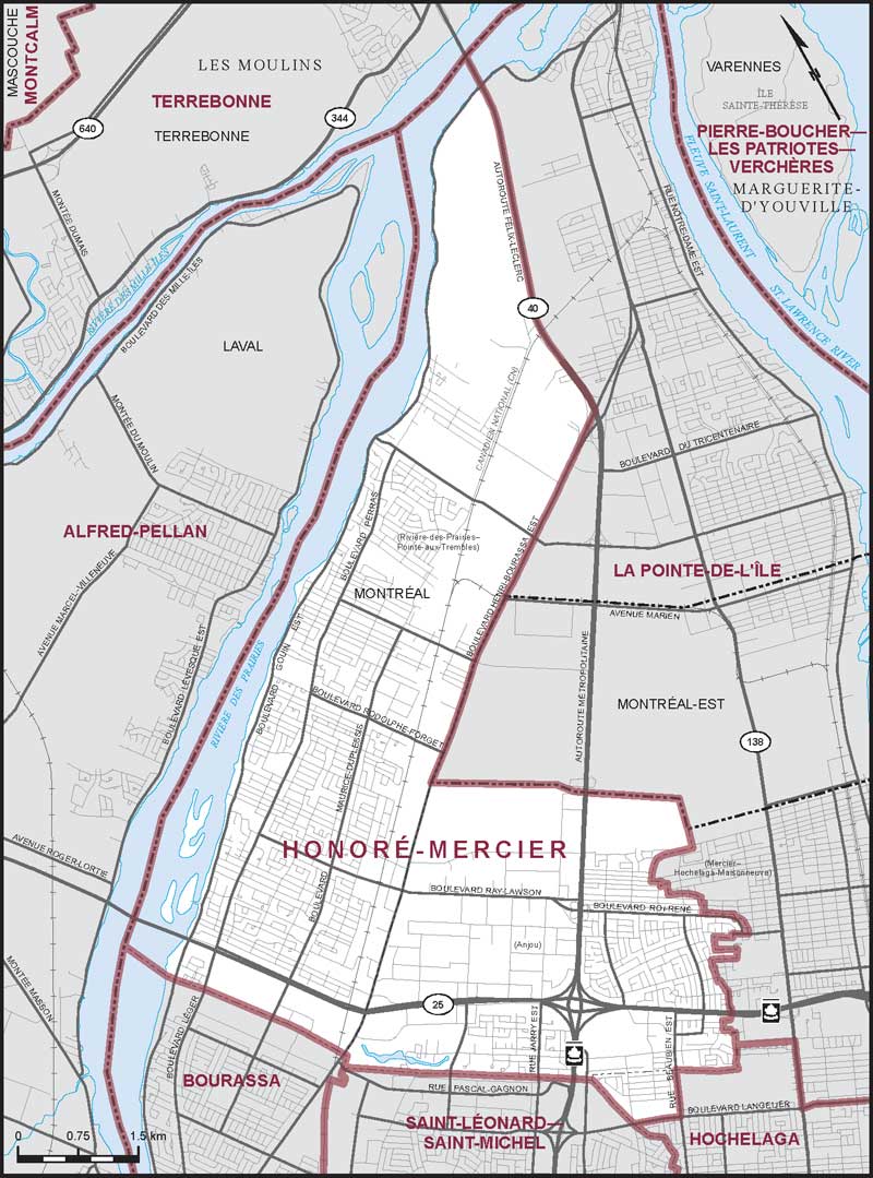 Carte de la circonscription d'Honoré-Mercier