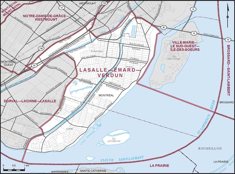 Carte de la circonscription de LaSalle—Émard—Verdun