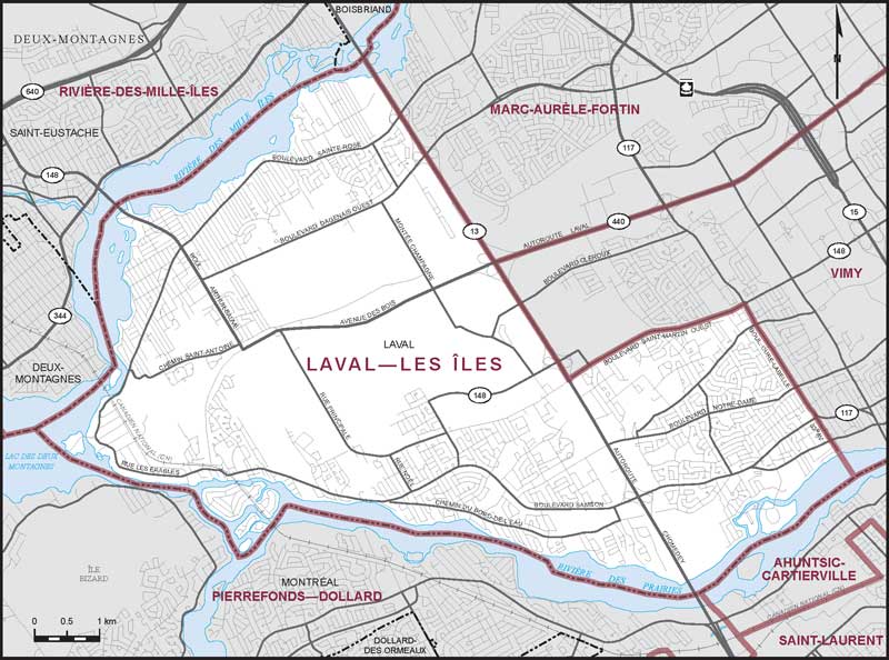 Carte de la circonscription de Laval—Les Îles