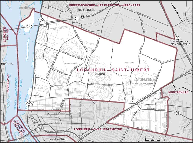 Carte de la circonscription de Longueuil—Saint-Hubert