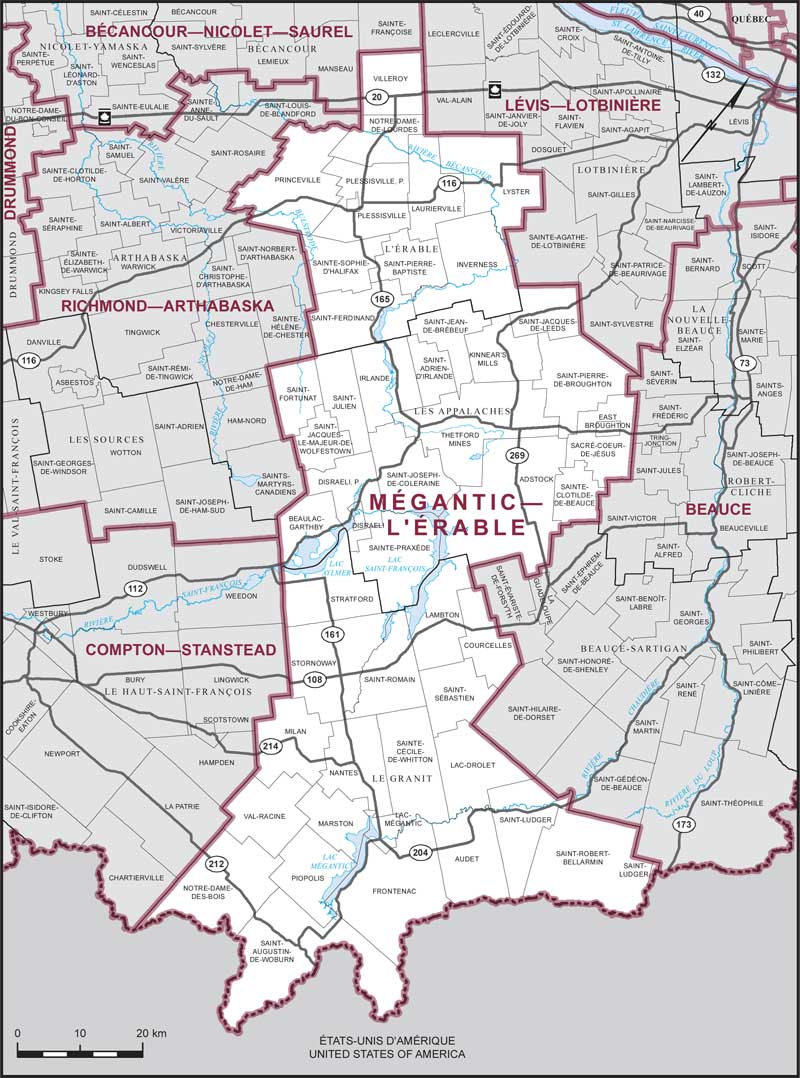 Carte de la circonscription de Mégantic—L'Érable