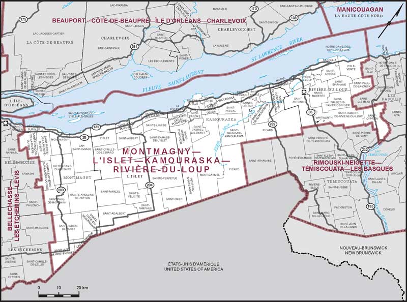 Carte de la circonscription de Montmagny—L'Islet—Kamouraska—Rivière-du-Loup