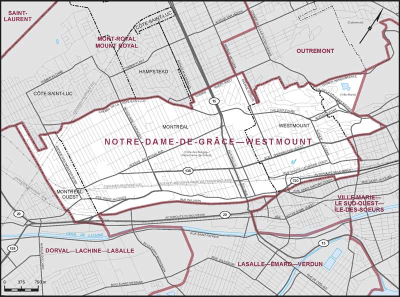 Carte de la circonscription de Notre-Dame-de-Grâce—Westmount