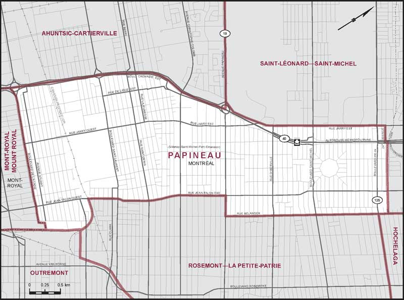 Carte de la circonscription de Papineau