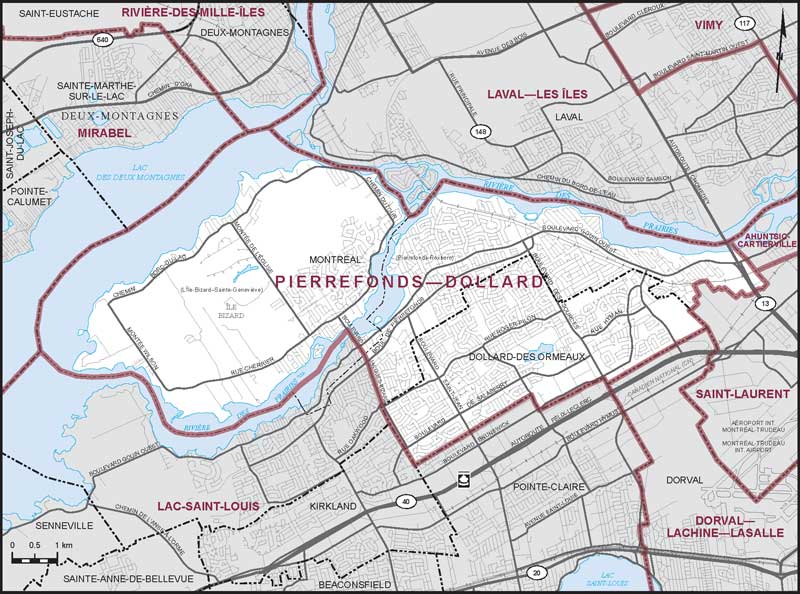 Carte de la circonscription de Pierrefonds—Dollard