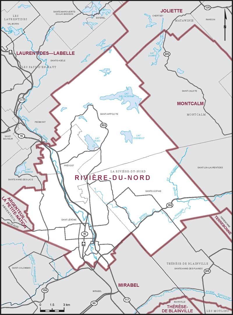 Carte de la circonscription de Rivière-du-Nord