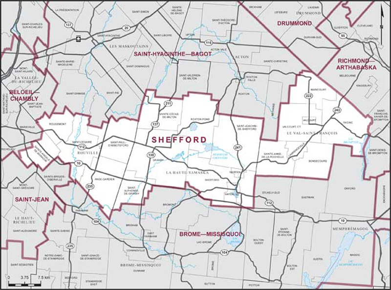 Carte de la circonscription de Shefford