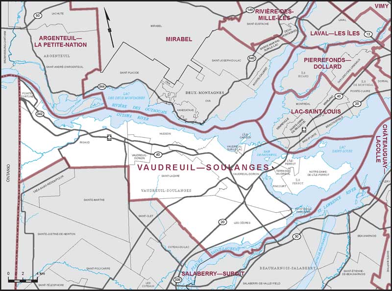 Carte de la circonscription de Vaudreuil—Soulanges