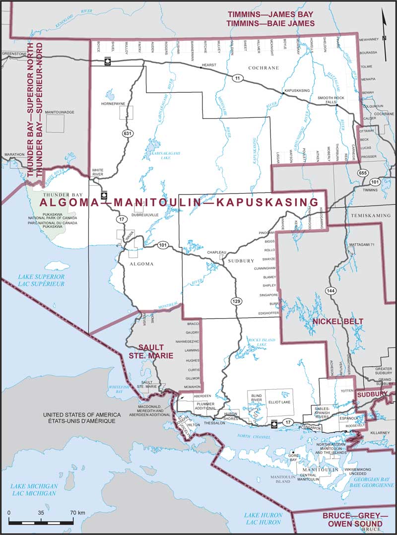 Carte de la circonscription d'Algoma—Manitoulin—Kapuskasing