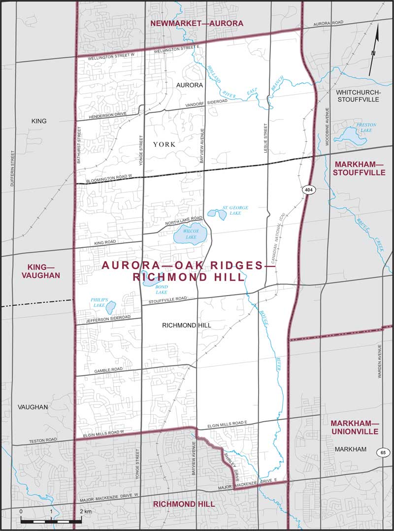Carte de la circonscription d'Aurora—Oak Ridges—Richmond Hill