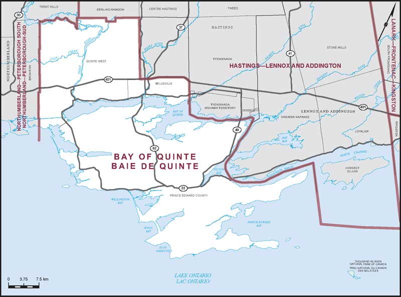 Carte de la circonscription de Baie de Quinte