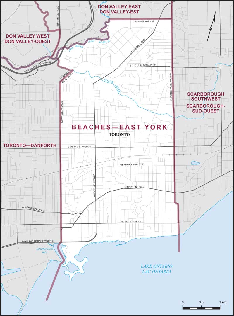 Carte de la circonscription de Beaches—East York