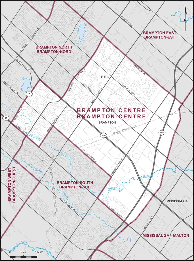 Carte de la circonscription de Brampton-Centre