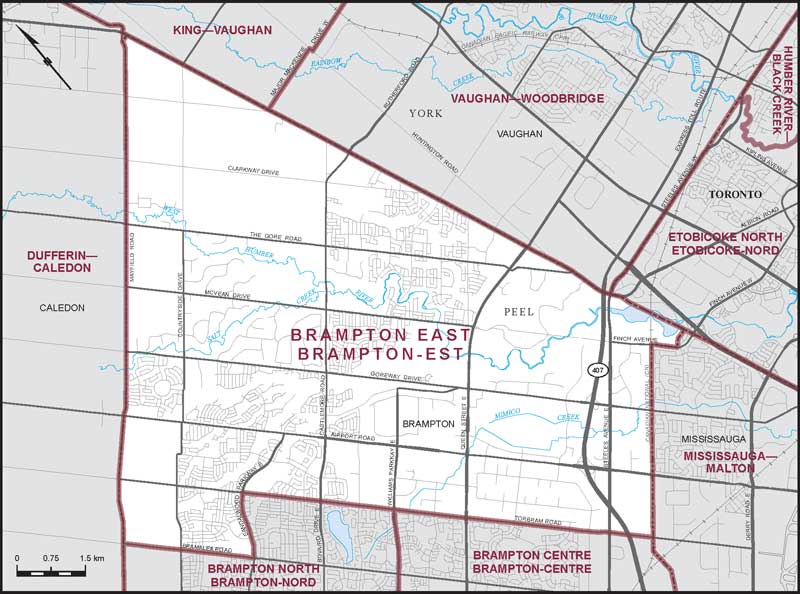 Carte de la circonscription de Brampton-Est