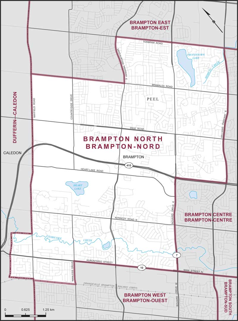 Carte de la circonscription de Brampton-Nord