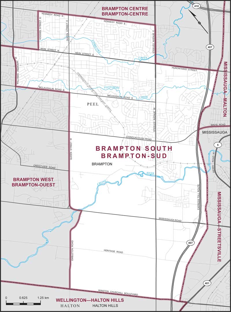 Carte de la circonscription de Brampton-Sud