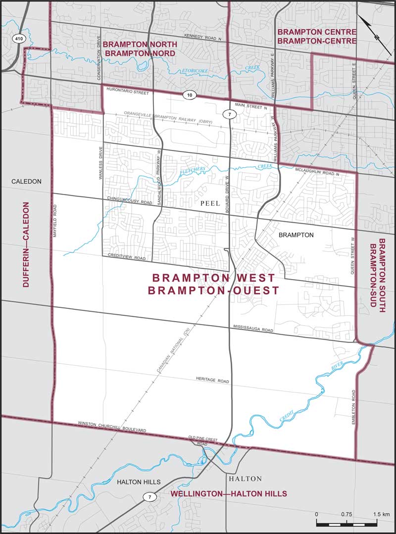 Carte de la circonscription de Brampton-Ouest