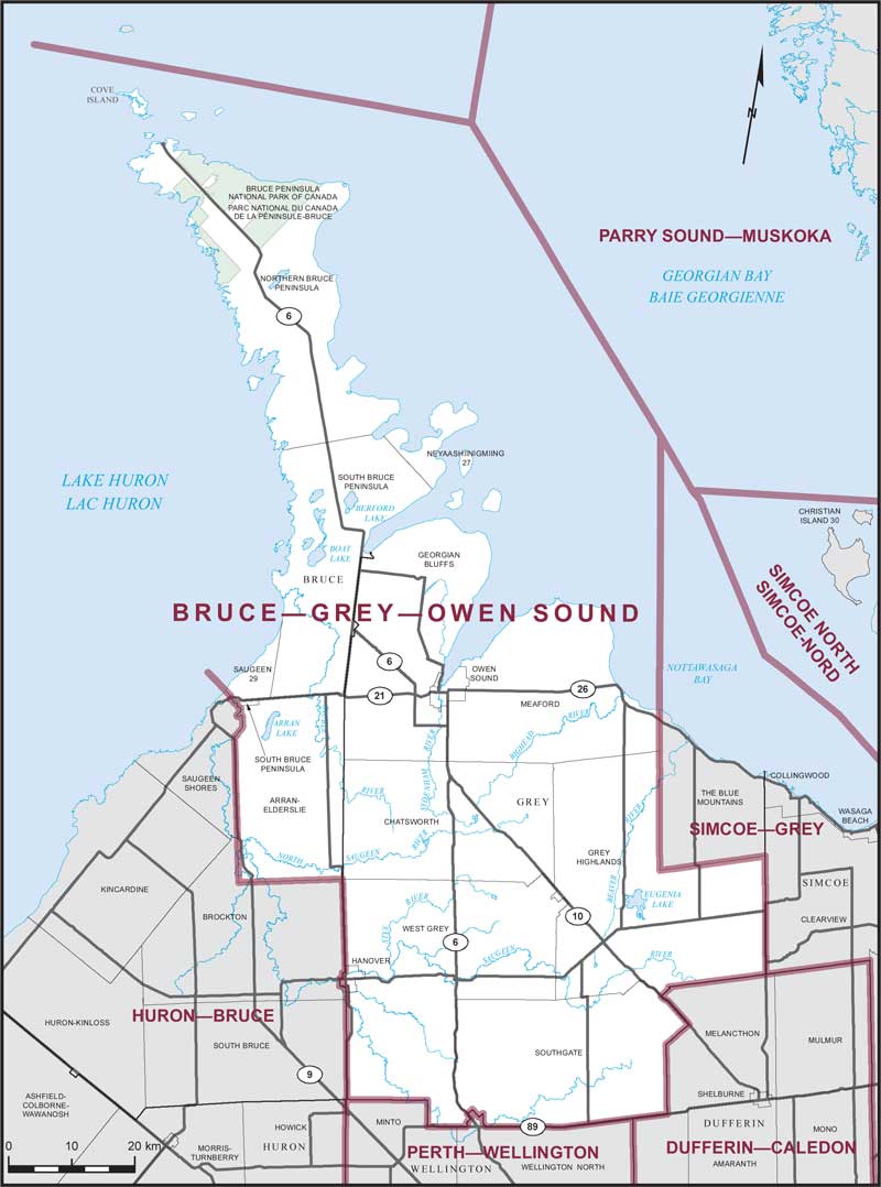 Carte de la circonscription de Bruce—Grey—Owen Sound