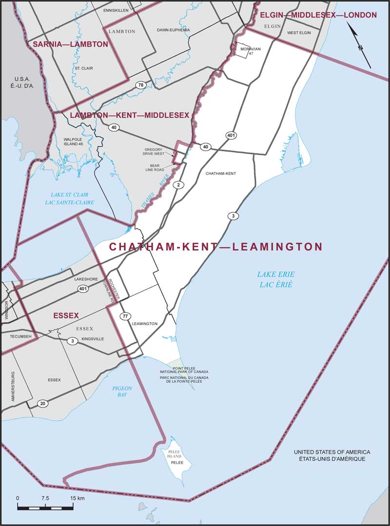 Carte de la circonscription de Chatham-Kent—Leamington