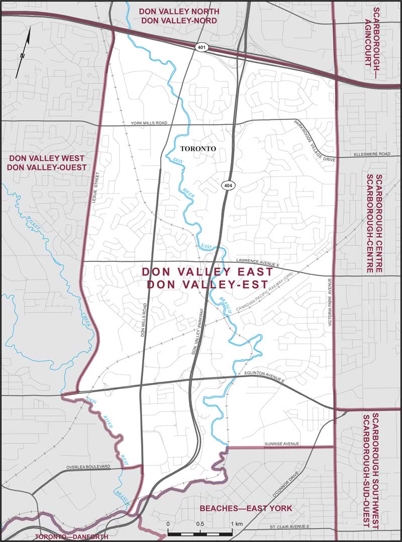 Carte de la circonscription de Don Valley-Est