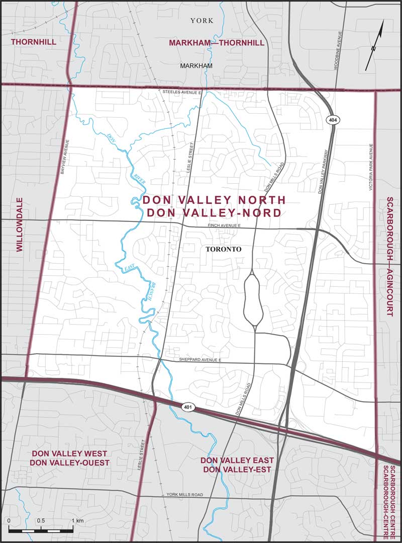 Carte de la circonscription de Don Valley-Nord