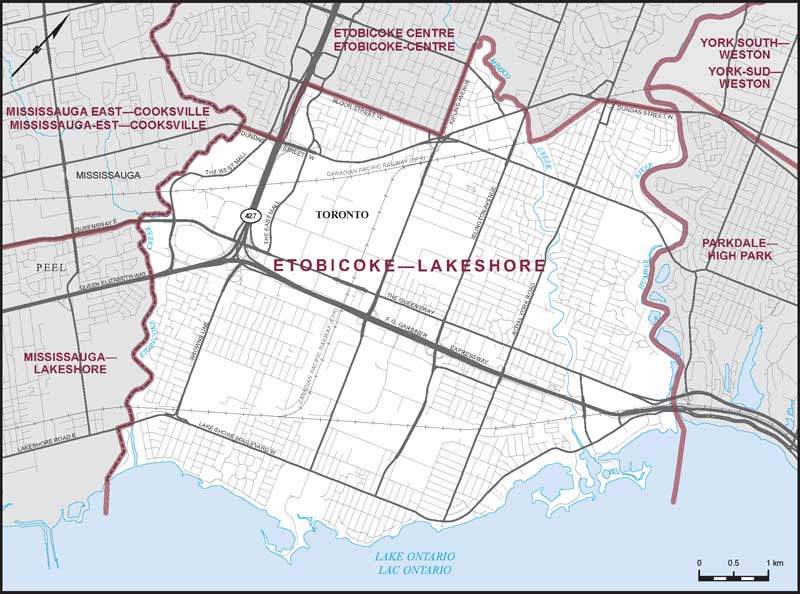 Carte de la circonscription d'Etobicoke—Lakeshore