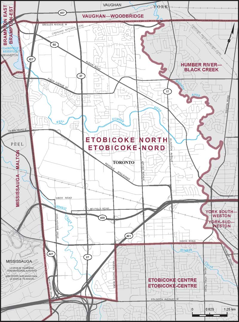 Carte de la circonscription d'Etobicoke-Nord