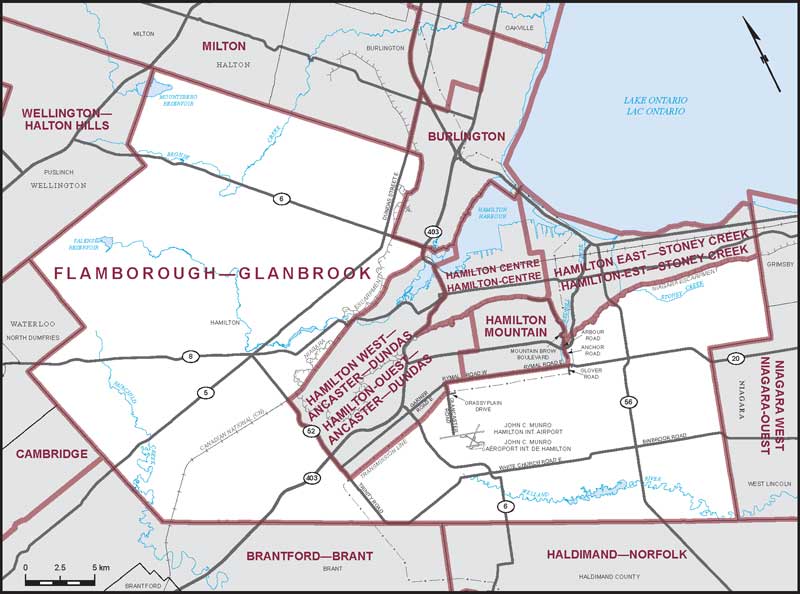 Carte de la circonscription de Flamborough—Glanbrook
