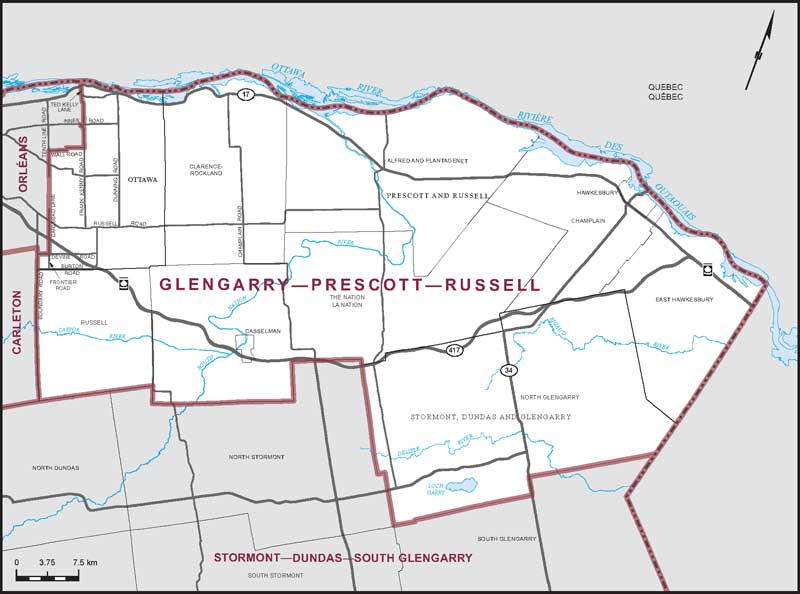 Carte de la circonscription de Glengarry—Prescott—Russell