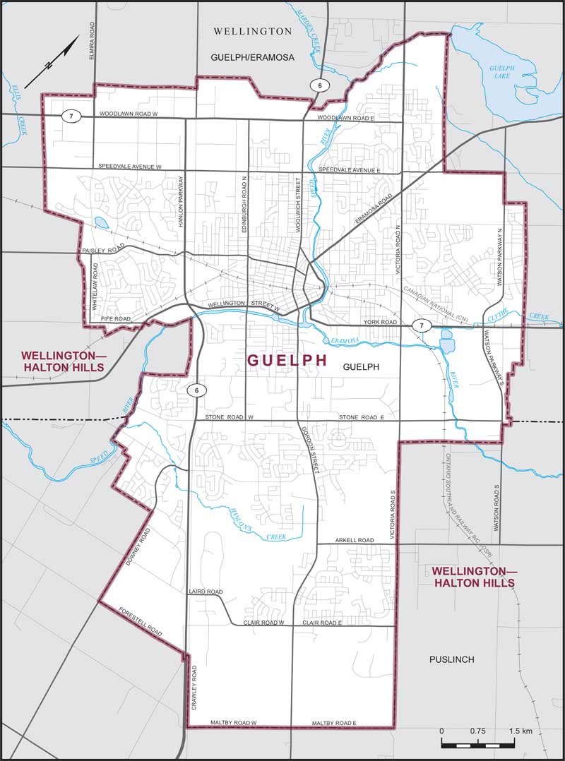 Carte de la circonscription de Guelph