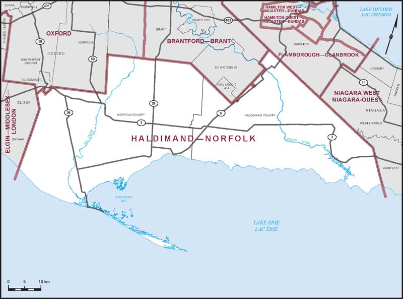 Carte de la circonscription de Haldimand—Norfolk