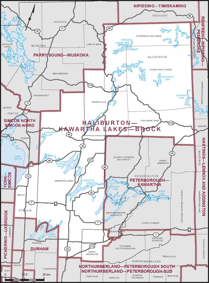 Carte de la circonscription de Haliburton—Kawartha Lakes—Brock